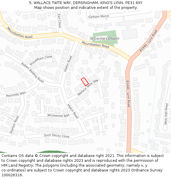 5, WALLACE TWITE WAY, DERSINGHAM, KING'S LYNN, PE31 6XY: Location map and indicative extent of plot