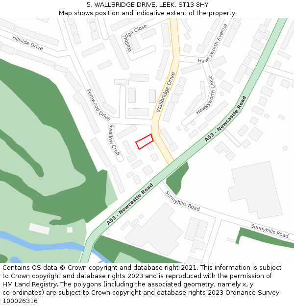 5, WALLBRIDGE DRIVE, LEEK, ST13 8HY: Location map and indicative extent of plot