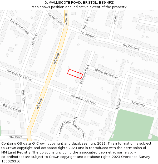 5, WALLISCOTE ROAD, BRISTOL, BS9 4RZ: Location map and indicative extent of plot