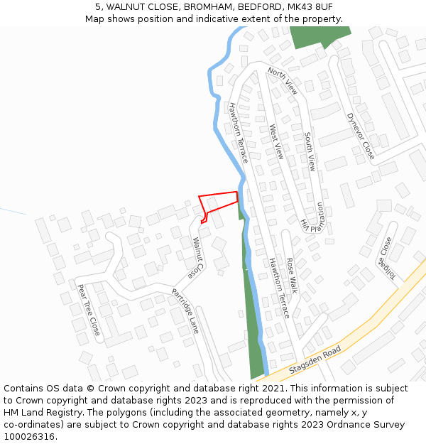 5, WALNUT CLOSE, BROMHAM, BEDFORD, MK43 8UF: Location map and indicative extent of plot