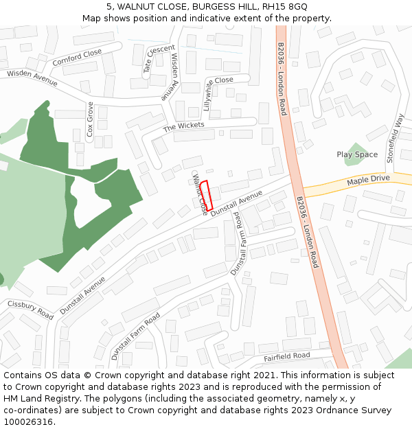 5, WALNUT CLOSE, BURGESS HILL, RH15 8GQ: Location map and indicative extent of plot