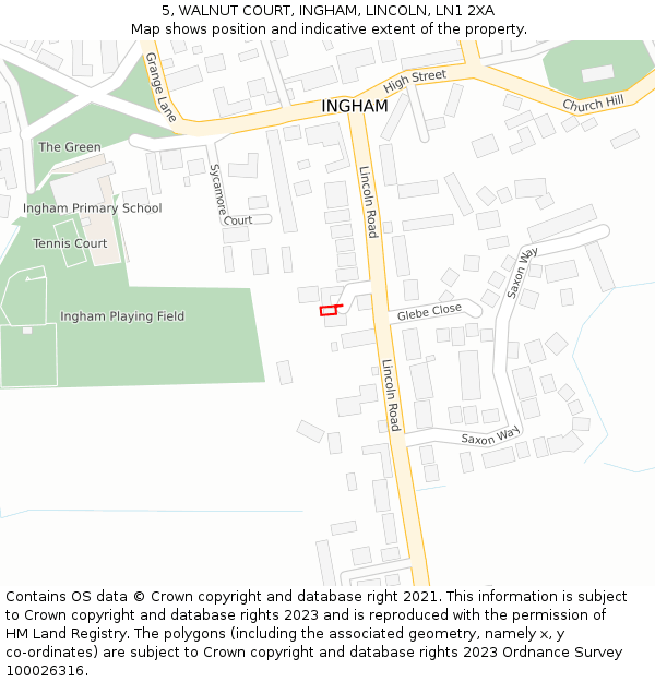 5, WALNUT COURT, INGHAM, LINCOLN, LN1 2XA: Location map and indicative extent of plot