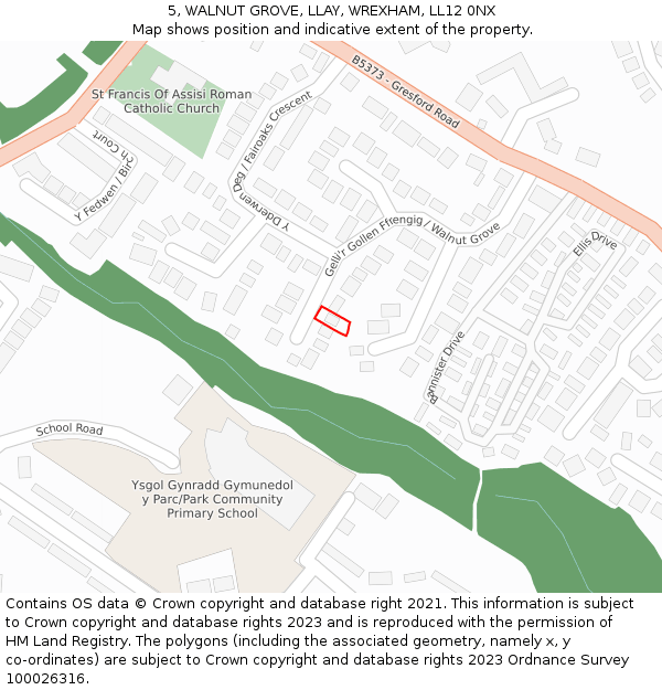 5, WALNUT GROVE, LLAY, WREXHAM, LL12 0NX: Location map and indicative extent of plot