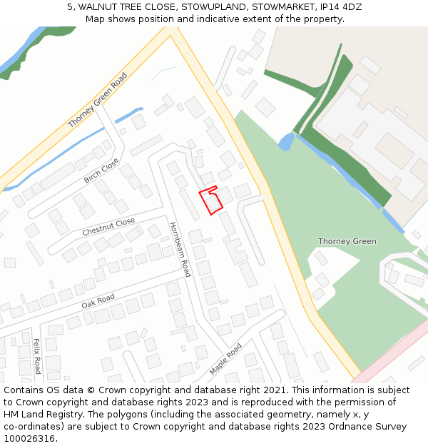 5, WALNUT TREE CLOSE, STOWUPLAND, STOWMARKET, IP14 4DZ: Location map and indicative extent of plot