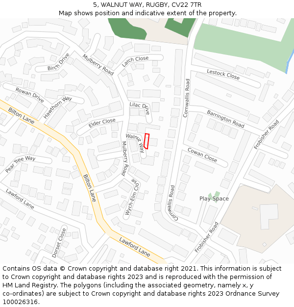 5, WALNUT WAY, RUGBY, CV22 7TR: Location map and indicative extent of plot