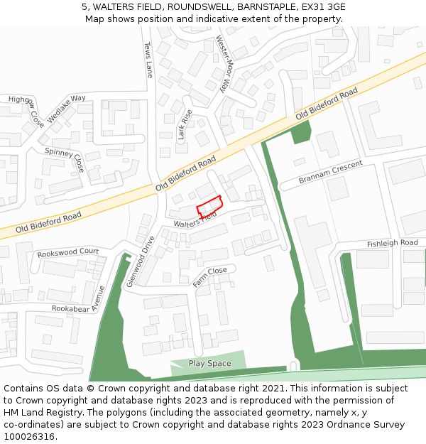 5, WALTERS FIELD, ROUNDSWELL, BARNSTAPLE, EX31 3GE: Location map and indicative extent of plot