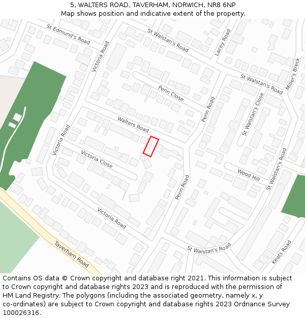 5, WALTERS ROAD, TAVERHAM, NORWICH, NR8 6NP: Location map and indicative extent of plot