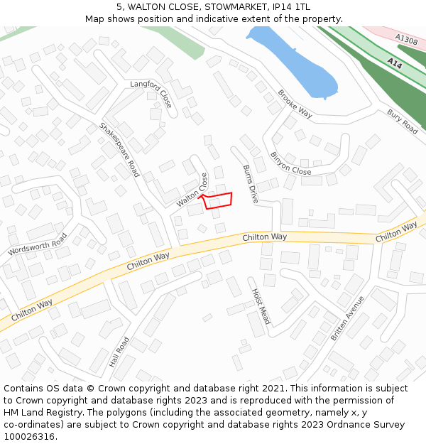 5, WALTON CLOSE, STOWMARKET, IP14 1TL: Location map and indicative extent of plot