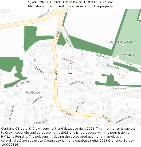 5, WALTON HILL, CASTLE DONINGTON, DERBY, DE74 2XG: Location map and indicative extent of plot