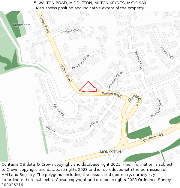 5, WALTON ROAD, MIDDLETON, MILTON KEYNES, MK10 9AX: Location map and indicative extent of plot