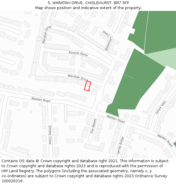 5, WARATAH DRIVE, CHISLEHURST, BR7 5FP: Location map and indicative extent of plot