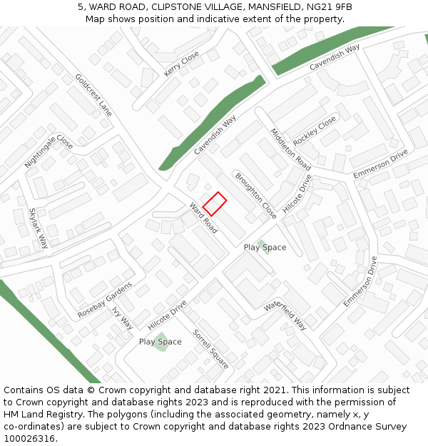 5, WARD ROAD, CLIPSTONE VILLAGE, MANSFIELD, NG21 9FB: Location map and indicative extent of plot