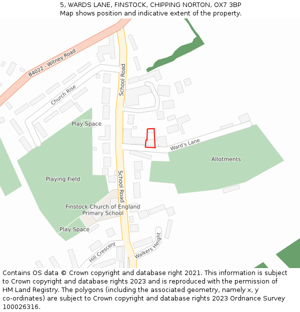 5, WARDS LANE, FINSTOCK, CHIPPING NORTON, OX7 3BP: Location map and indicative extent of plot