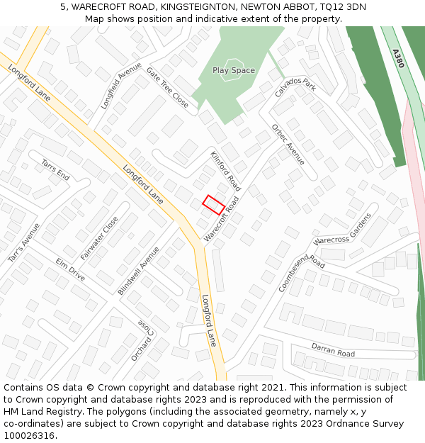 5, WARECROFT ROAD, KINGSTEIGNTON, NEWTON ABBOT, TQ12 3DN: Location map and indicative extent of plot