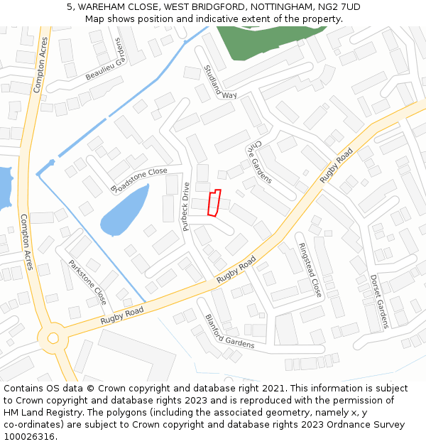 5, WAREHAM CLOSE, WEST BRIDGFORD, NOTTINGHAM, NG2 7UD: Location map and indicative extent of plot