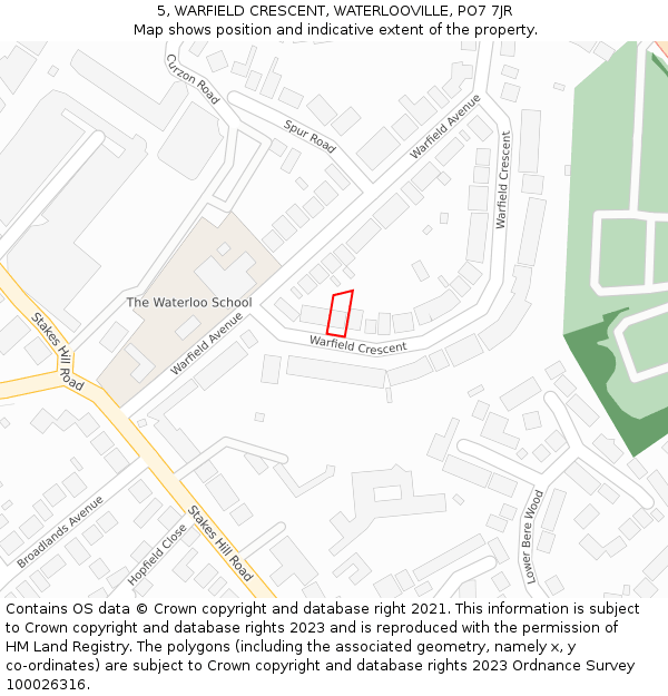 5, WARFIELD CRESCENT, WATERLOOVILLE, PO7 7JR: Location map and indicative extent of plot