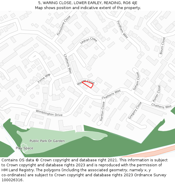 5, WARING CLOSE, LOWER EARLEY, READING, RG6 4JE: Location map and indicative extent of plot
