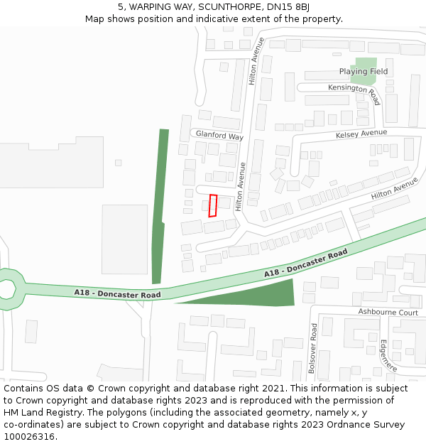 5, WARPING WAY, SCUNTHORPE, DN15 8BJ: Location map and indicative extent of plot