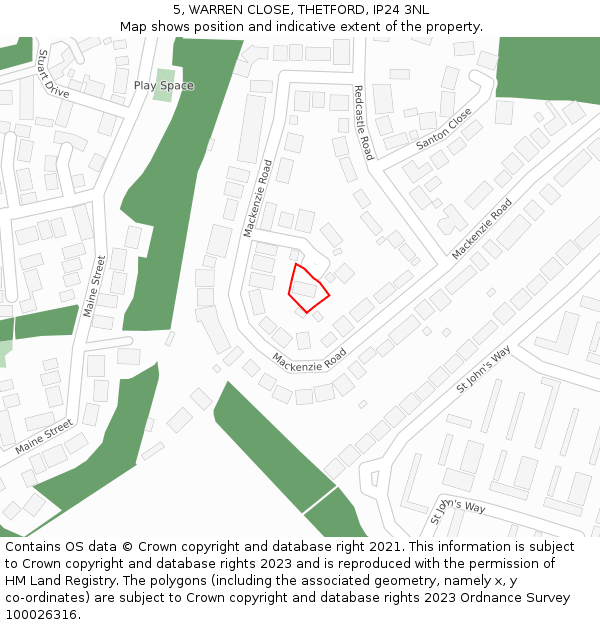 5, WARREN CLOSE, THETFORD, IP24 3NL: Location map and indicative extent of plot