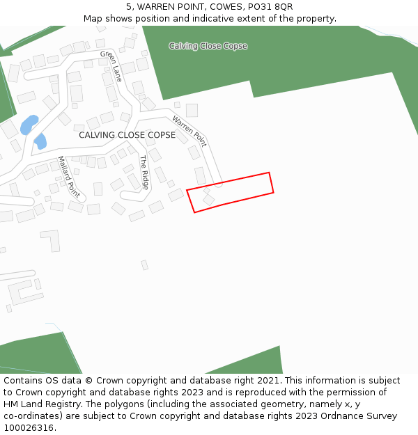 5, WARREN POINT, COWES, PO31 8QR: Location map and indicative extent of plot