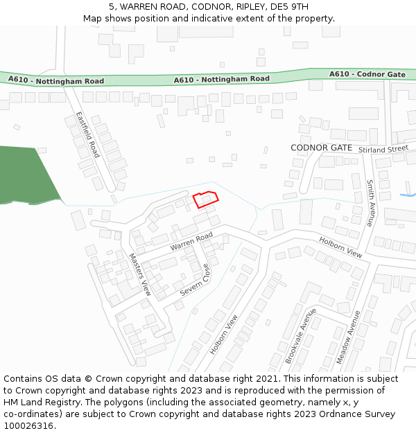 5, WARREN ROAD, CODNOR, RIPLEY, DE5 9TH: Location map and indicative extent of plot