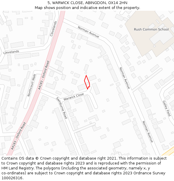 5, WARWICK CLOSE, ABINGDON, OX14 2HN: Location map and indicative extent of plot