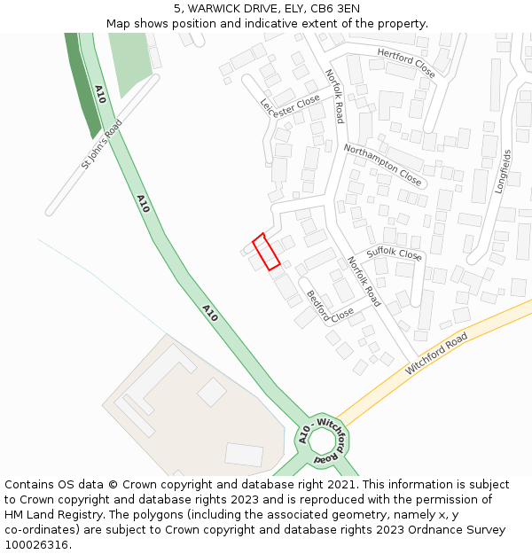 5, WARWICK DRIVE, ELY, CB6 3EN: Location map and indicative extent of plot