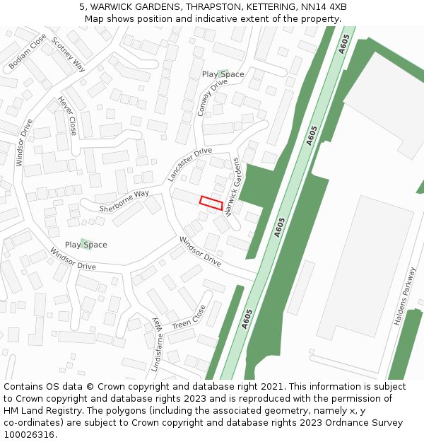 5, WARWICK GARDENS, THRAPSTON, KETTERING, NN14 4XB: Location map and indicative extent of plot