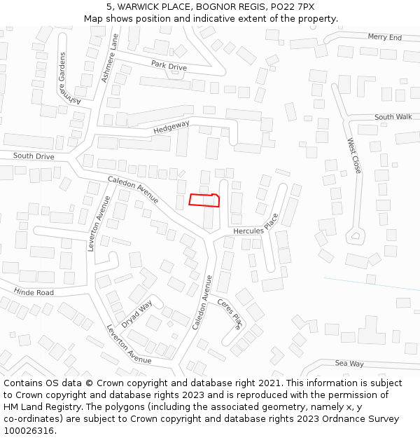 5, WARWICK PLACE, BOGNOR REGIS, PO22 7PX: Location map and indicative extent of plot