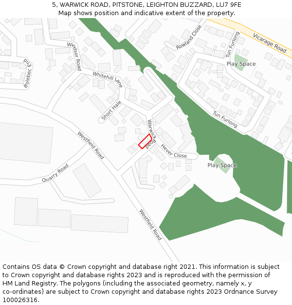 5, WARWICK ROAD, PITSTONE, LEIGHTON BUZZARD, LU7 9FE: Location map and indicative extent of plot