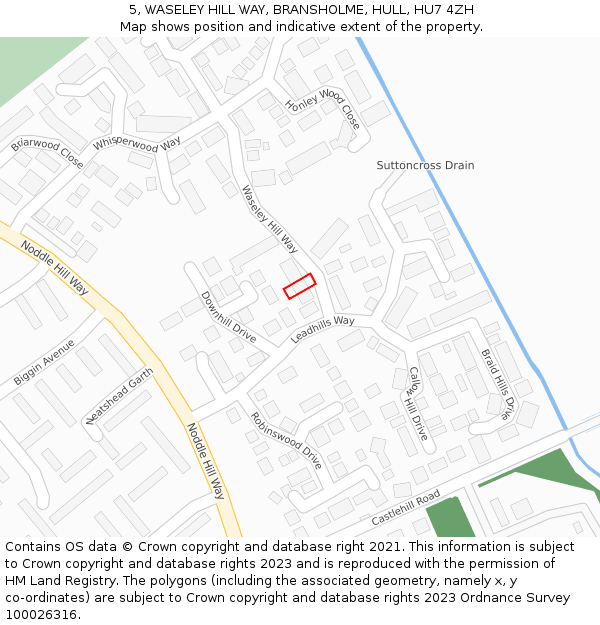 5, WASELEY HILL WAY, BRANSHOLME, HULL, HU7 4ZH: Location map and indicative extent of plot