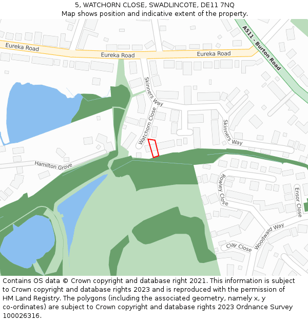5, WATCHORN CLOSE, SWADLINCOTE, DE11 7NQ: Location map and indicative extent of plot