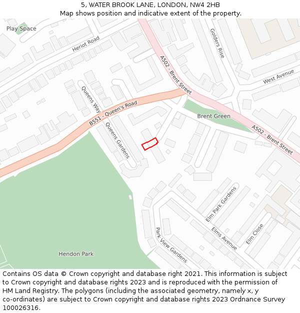 5, WATER BROOK LANE, LONDON, NW4 2HB: Location map and indicative extent of plot