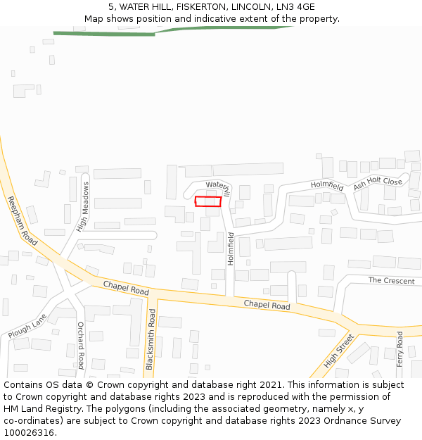 5, WATER HILL, FISKERTON, LINCOLN, LN3 4GE: Location map and indicative extent of plot