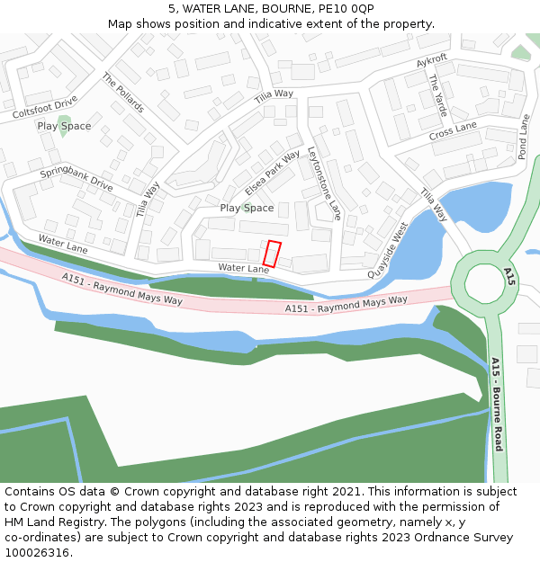 5, WATER LANE, BOURNE, PE10 0QP: Location map and indicative extent of plot