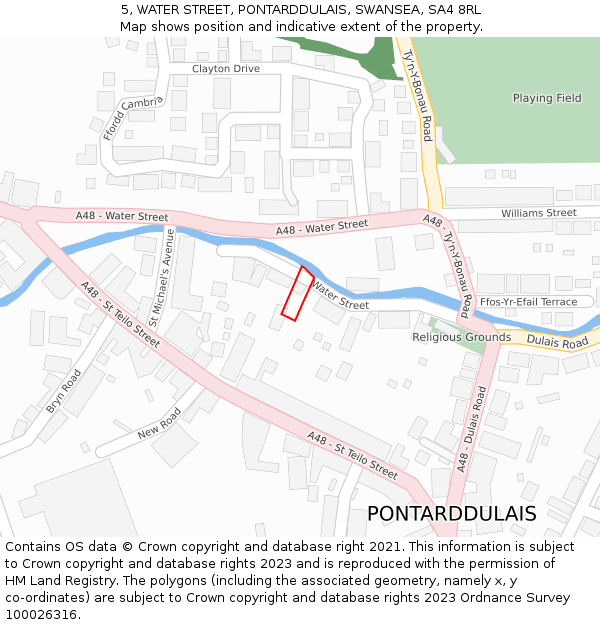 5, WATER STREET, PONTARDDULAIS, SWANSEA, SA4 8RL: Location map and indicative extent of plot