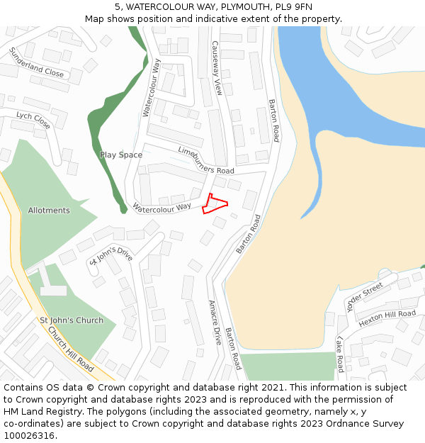 5, WATERCOLOUR WAY, PLYMOUTH, PL9 9FN: Location map and indicative extent of plot