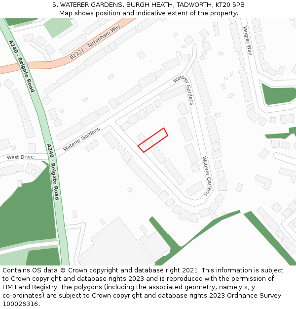 5, WATERER GARDENS, BURGH HEATH, TADWORTH, KT20 5PB: Location map and indicative extent of plot