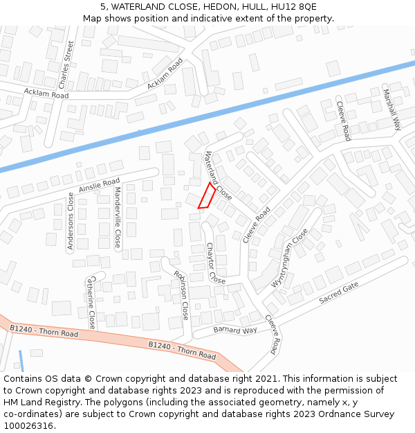 5, WATERLAND CLOSE, HEDON, HULL, HU12 8QE: Location map and indicative extent of plot