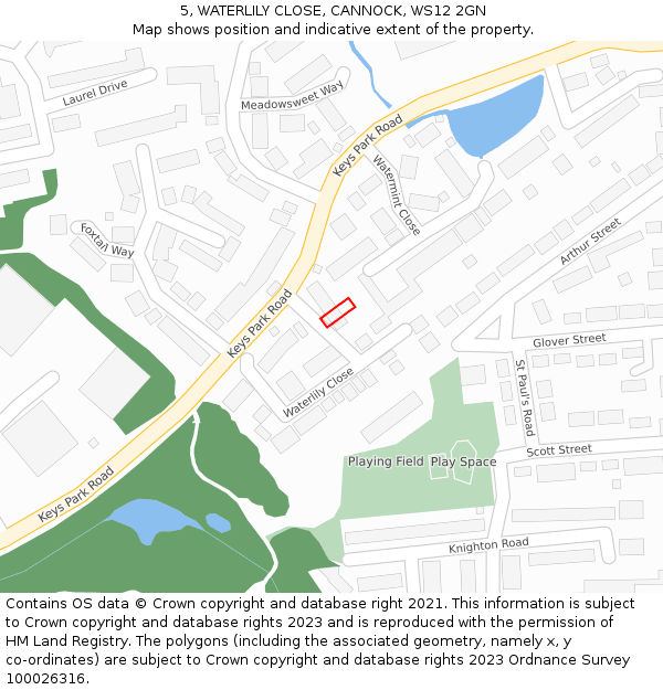 5, WATERLILY CLOSE, CANNOCK, WS12 2GN: Location map and indicative extent of plot