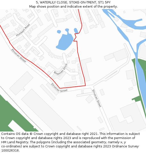 5, WATERLILY CLOSE, STOKE-ON-TRENT, ST1 5PY: Location map and indicative extent of plot