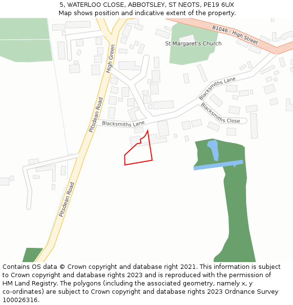 5, WATERLOO CLOSE, ABBOTSLEY, ST NEOTS, PE19 6UX: Location map and indicative extent of plot