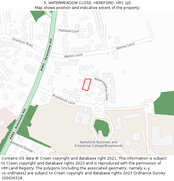 5, WATERMEADOW CLOSE, HEREFORD, HR1 1JG: Location map and indicative extent of plot