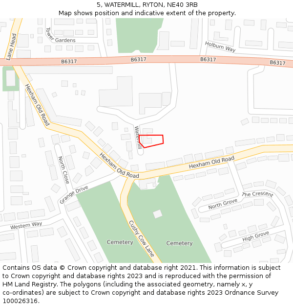 5, WATERMILL, RYTON, NE40 3RB: Location map and indicative extent of plot