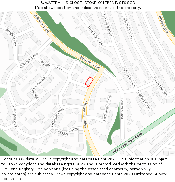 5, WATERMILLS CLOSE, STOKE-ON-TRENT, ST6 8GD: Location map and indicative extent of plot