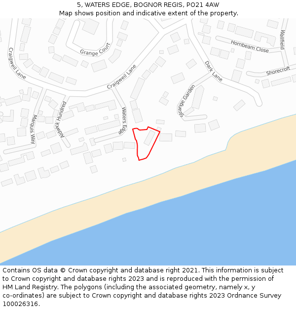 5, WATERS EDGE, BOGNOR REGIS, PO21 4AW: Location map and indicative extent of plot