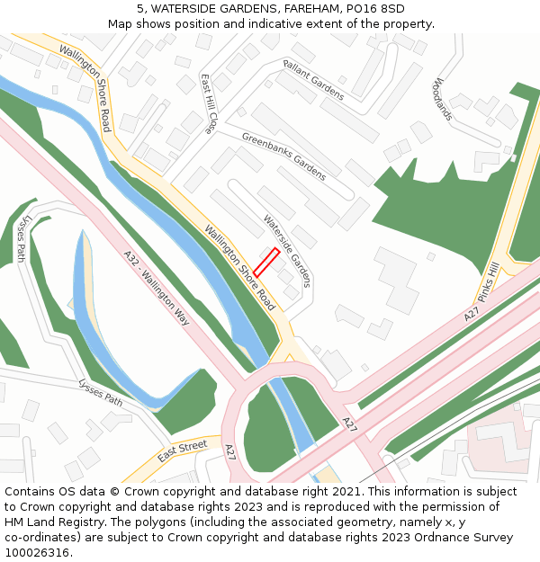 5, WATERSIDE GARDENS, FAREHAM, PO16 8SD: Location map and indicative extent of plot