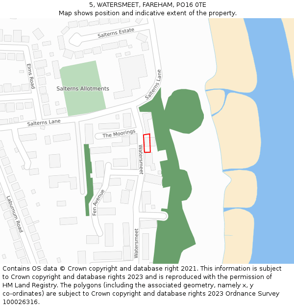 5, WATERSMEET, FAREHAM, PO16 0TE: Location map and indicative extent of plot