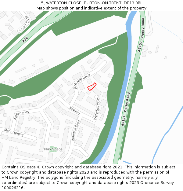 5, WATERTON CLOSE, BURTON-ON-TRENT, DE13 0RL: Location map and indicative extent of plot