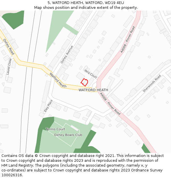 5, WATFORD HEATH, WATFORD, WD19 4EU: Location map and indicative extent of plot